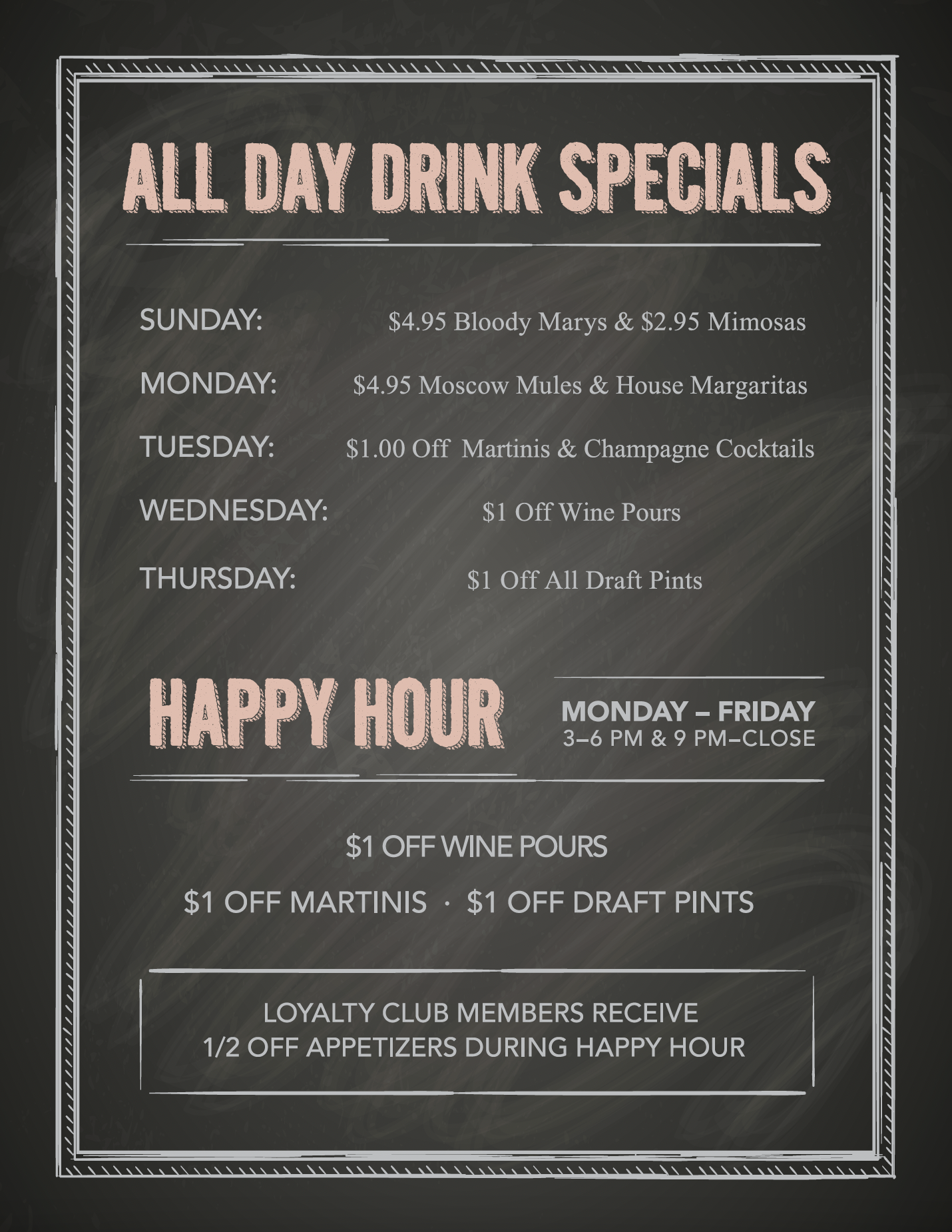 Discounted happy hour specials