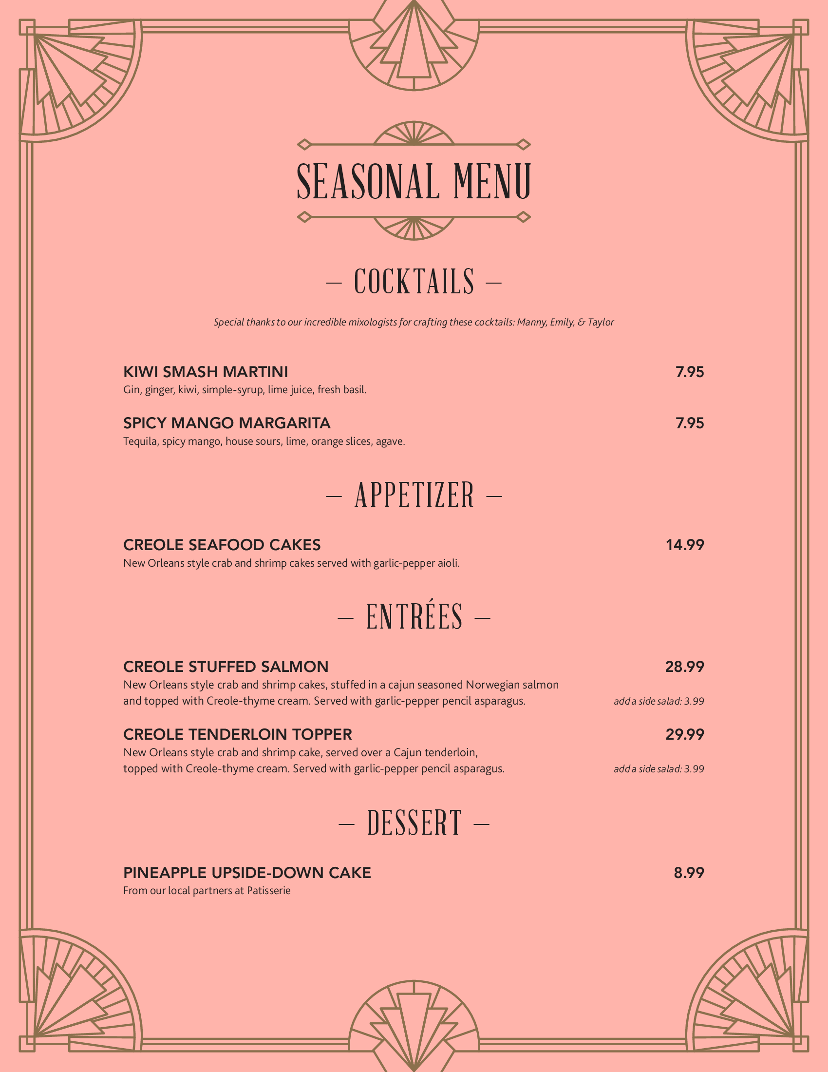 Seasonal Menu Spring/Summer 2025